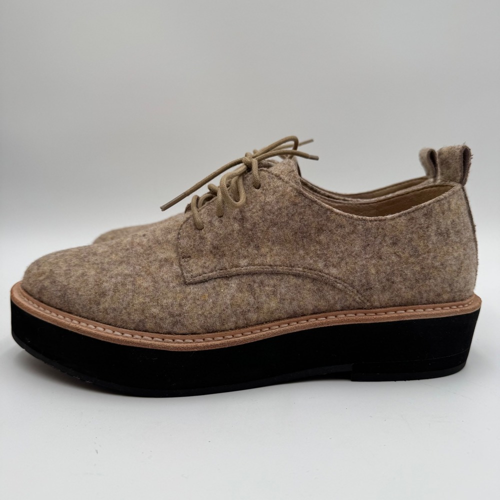 Eileen Fisher Nims Felt Platform Oxford Shoes Minimalist Womens 9.5 Barley Tan - Picture 13 of 14